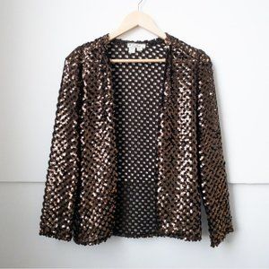 VINTAGE Three Flags Brown Crocheted Sequin Cardigan